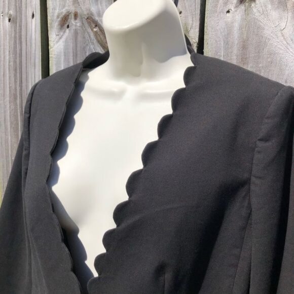 Rebecca Taylor Scalloped Blazer 6 Jacket Suit Black Long Sleeve Top Peplum Small - Picture 8 of 12